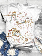 Cartoon Owl Print Crew Neck T-shirt