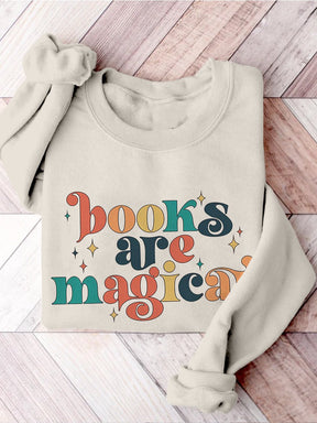 Books Are Magical Retro Teacher Casual Print Sweatshirt