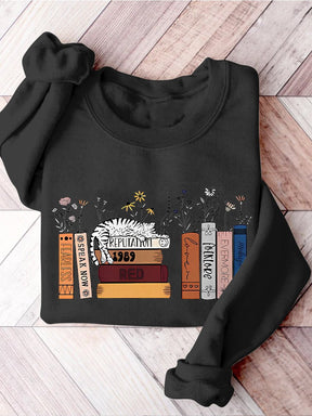 Cat Books Cat and Book Lover Flower Casual Print Sweatshirt