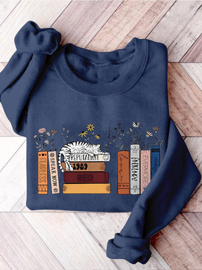 Cat Books Cat and Book Lover Flower Casual Print Sweatshirt