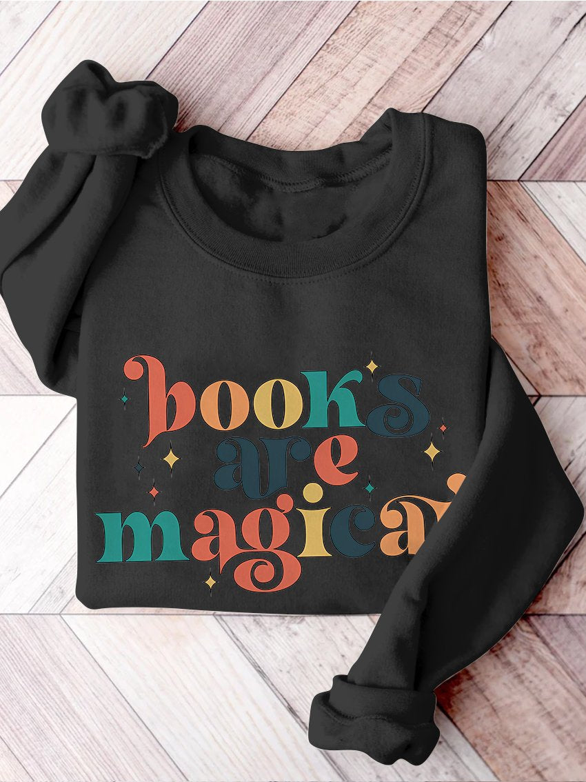 Books Are Magical Retro Teacher Casual Print Sweatshirt