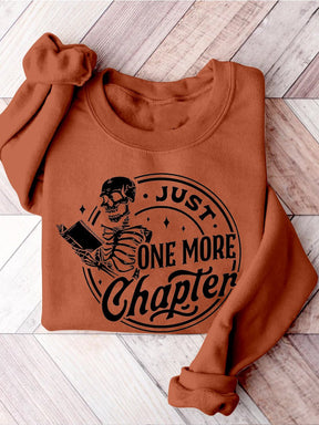 Reading Skeleton Just One More Chapter Reading Teacher Casual Print Sweatshirt