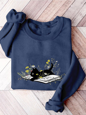 Cute Cat Book  Print Sweatshirt