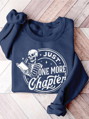 Reading Skeleton Just One More Chapter Reading Teacher Casual Print Sweatshirt