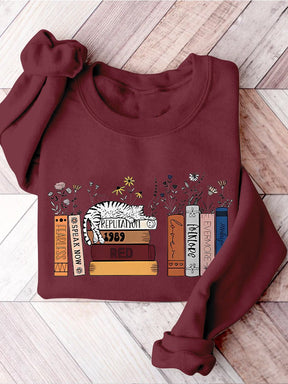 Cat Books Cat and Book Lover Flower Casual Print Sweatshirt