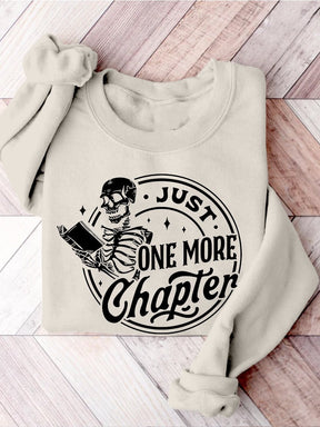 Reading Skeleton Just One More Chapter Reading Teacher Casual Print Sweatshirt