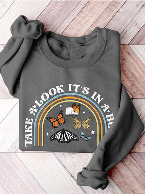 Take A Look, It's In A Book, Rainbow Funny Teacher Appreciation Print Casual Sweatshirt