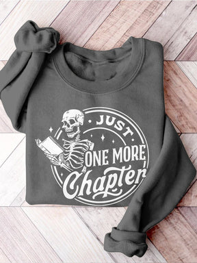 Reading Skeleton Just One More Chapter Reading Teacher Casual Print Sweatshirt