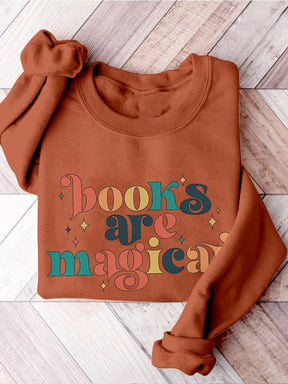 Books Are Magical Retro Teacher Casual Print Sweatshirt