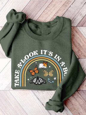 Take A Look, It's In A Book, Rainbow Funny Teacher Appreciation Print Casual Sweatshirt