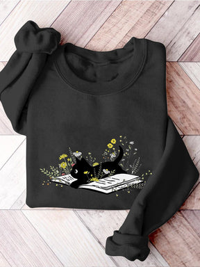 Cute Cat Book  Print Sweatshirt