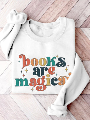 Books Are Magical Retro Teacher Casual Print Sweatshirt