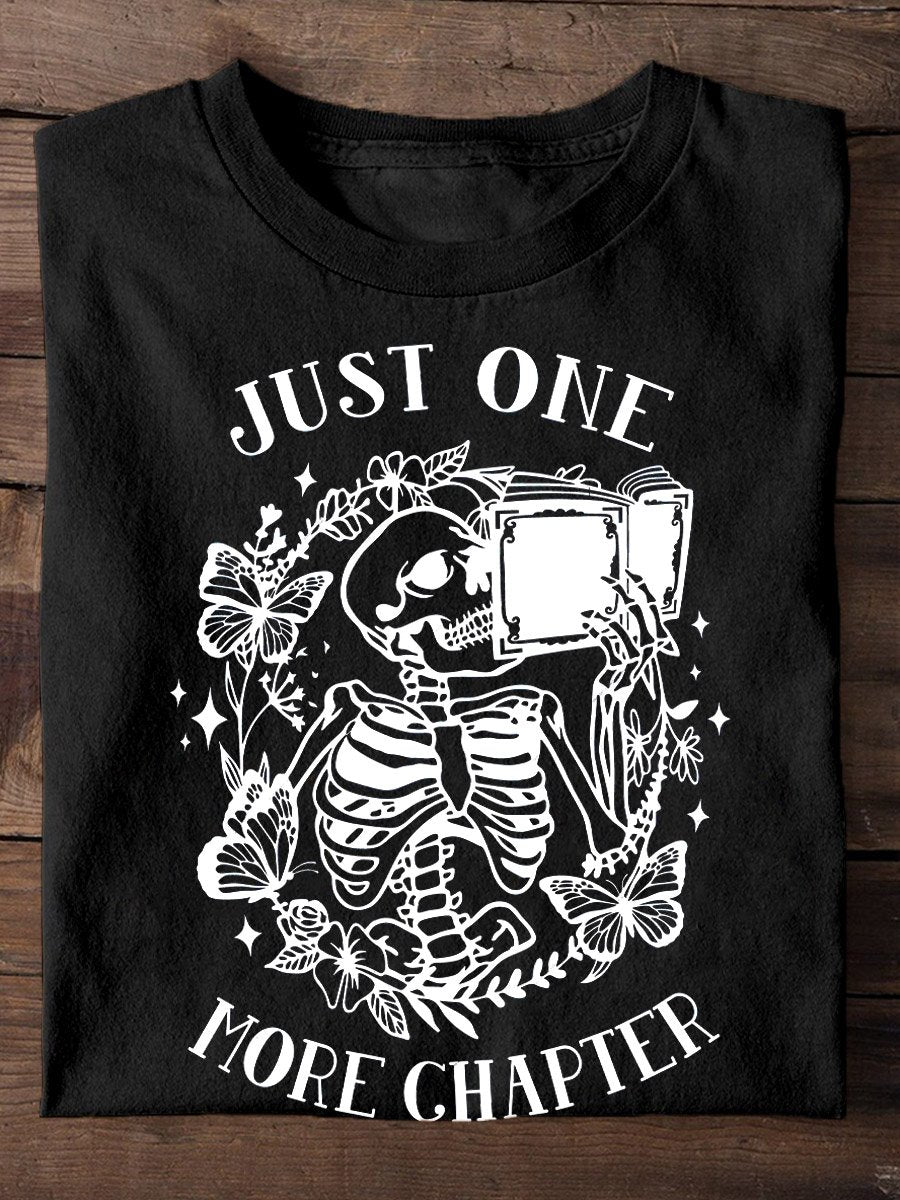 Spell Book Reading Skeleton Print Casual T-shirt