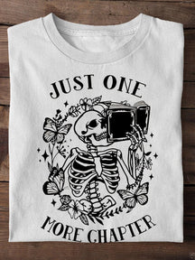 Spell Book Reading Skeleton Print Casual T-shirt