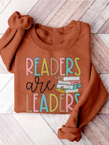 Reading Teacher Readers Are Leaders Casual Print Sweatshirt